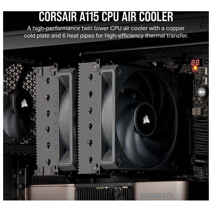 Corsair CT-9010011-WW A115 Raffreddatore CPU a Torre 2 Ventole 140 mm PWM TDP 270W colore Nero