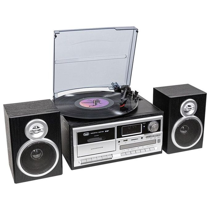 Trevi 0T107200 TT 1072 DAB Giradischi Stereo All-in-One 25W Vinile 33 45 78 rpm CD USB Cassette Bluetooth Radio DAB colore Nero