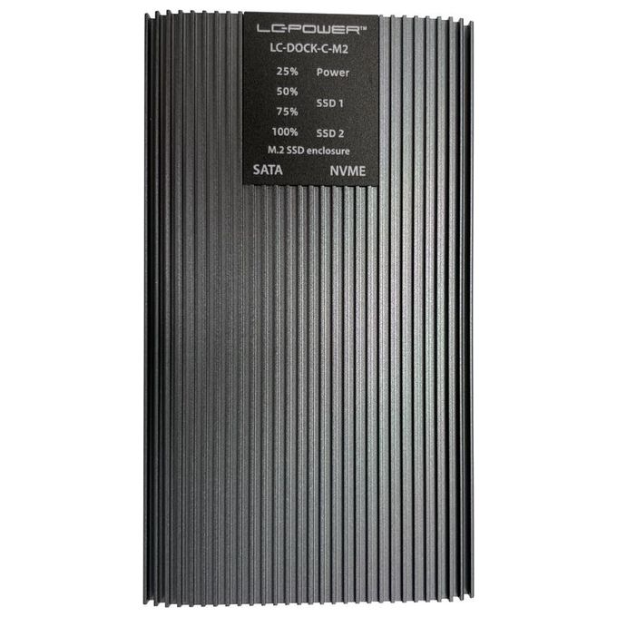 LC-Power LC-DOCK-C-M2 Stazione di Docking USB 3.2 per SSD M.2 NVMe e SATA 10 Gbps colore Grigio antracite