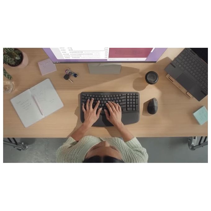 Logitech 920-012293 Wave Keys Tastiera Ergonomica Wireless Bluetooth QWERTY Layout Italiano Full-size Poggia Polso colore Grafite