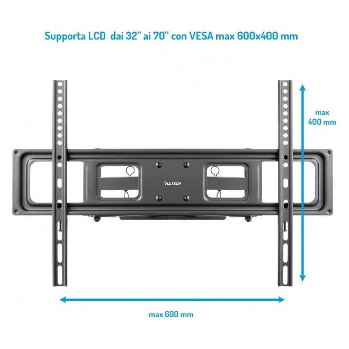 Vultech BTV-D3270LITE Supporto Fisso Snodi Staffa a Muro per TV Schermo Piatto LED LCD Plasma da 32'' a 70'' VESA 600x400