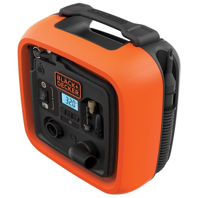 Black+Decker Compressore Portatile 12V 11 Bar Max con Display Digitale e Accessori per Gonfiaggio