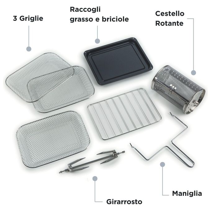 Ariete 4632 Friggitrice ad aria 2in1 con Forno Vintage 16 L 1400 W Timer 60 min Doppio Vetro Girarrosto colore Beige