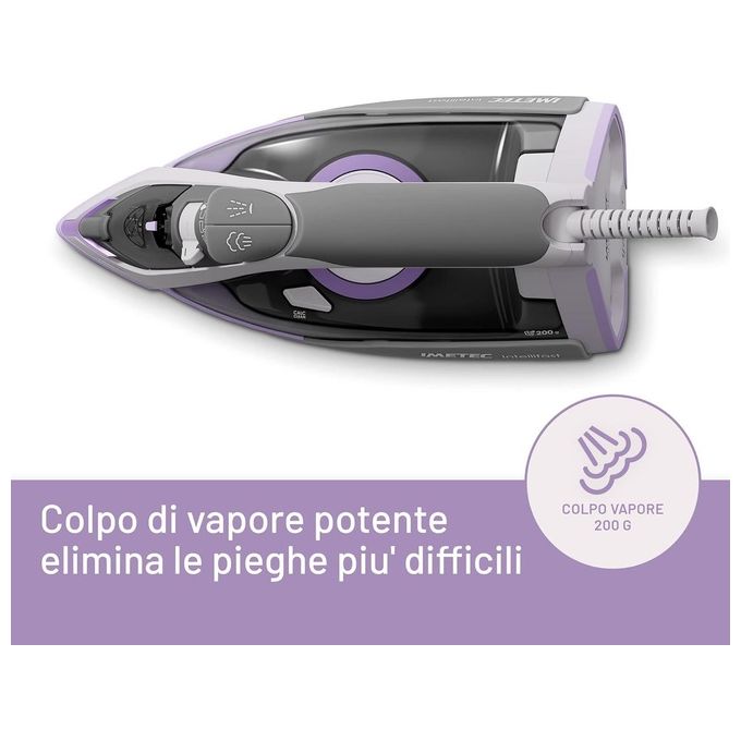 Imetec 9030 Intellifast Ferro da stiro a vapore 2400W Piastra Ceramic Diamond Colpo Vapore 200 g-min Sistema Anticalcare colore Grigio Rosa