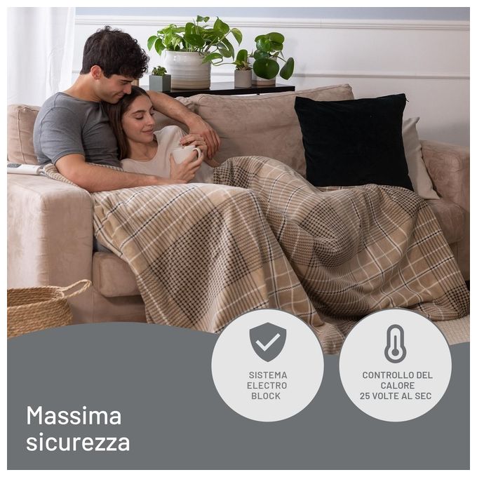 Imetec 16936 CaldoPlaid Elegance Coperta Elettrica 150W 180x140 cm Velluto Double Face 6 Temperature Lavabile colore Beige
