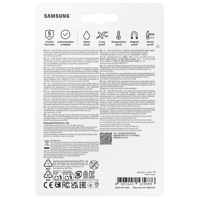 Samsung MUF-128BE3-APC Bar Plus Chiavetta USB Tipo A 3.2 Gen 1 128GB 400 MB-s colore Argento