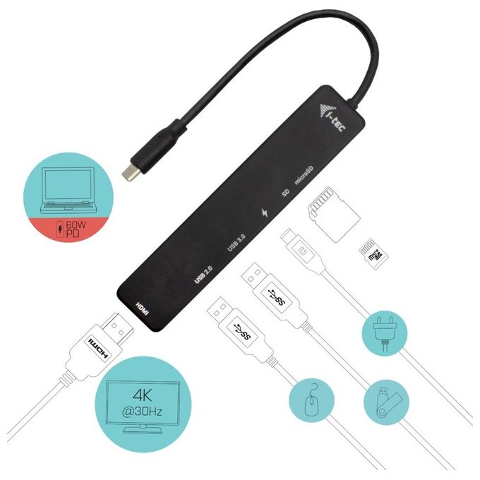 I-tec C31TRAVELEASYDOCKPD USB-C Travel Easy Dock 4K HDMI Power Delivery 60 W 1x USB 3.2 1x USB 2.0 SD microSD colore Nero