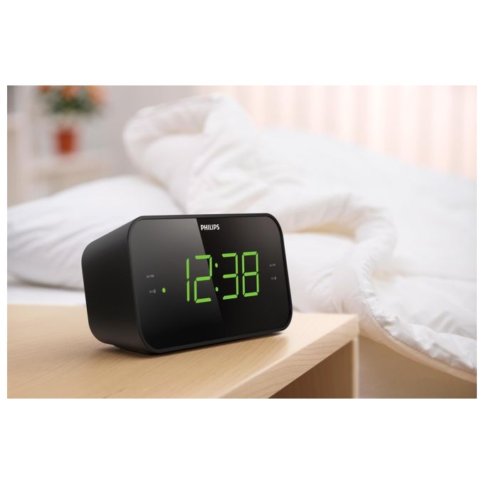 Philips TAR3306-12 Radiosveglia Digitale FM Display LED Doppia Sveglia Snooze Timer Spegnimento colore Nero