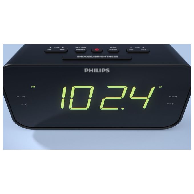 Philips TAR3306-12 Radiosveglia Digitale FM Display LED Doppia Sveglia Snooze Timer Spegnimento colore Nero
