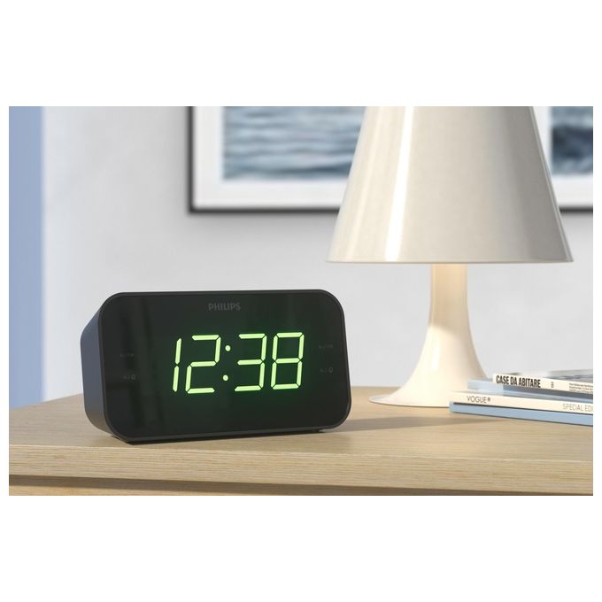 Philips TAR3306-12 Radiosveglia Digitale FM Display LED Doppia Sveglia Snooze Timer Spegnimento colore Nero