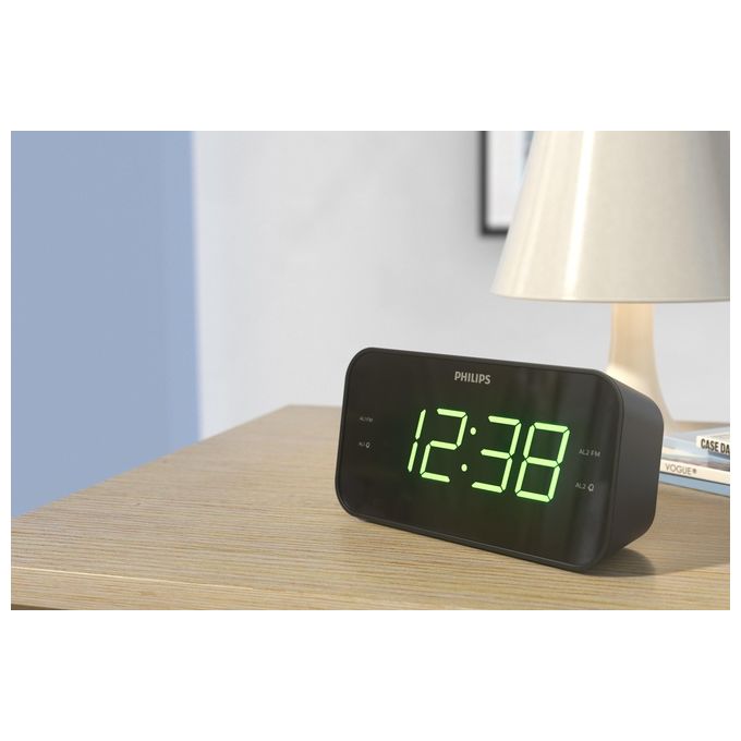 Philips TAR3306-12 Radiosveglia Digitale FM Display LED Doppia Sveglia Snooze Timer Spegnimento colore Nero