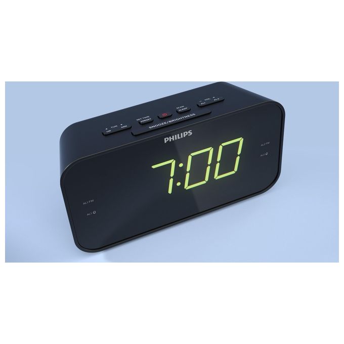Philips TAR3306-12 Radiosveglia Digitale FM Display LED Doppia Sveglia Snooze Timer Spegnimento colore Nero