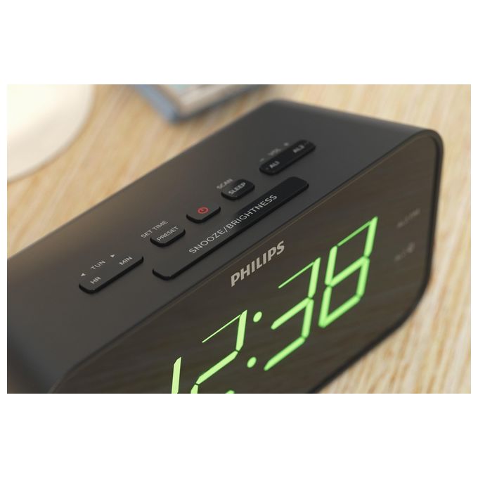 Philips TAR3306-12 Radiosveglia Digitale FM Display LED Doppia Sveglia Snooze Timer Spegnimento colore Nero