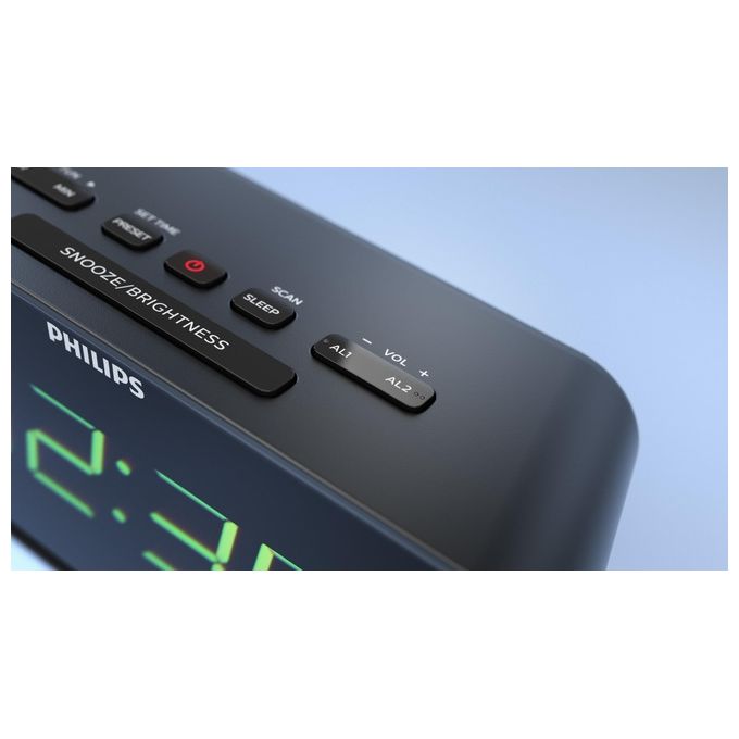 Philips TAR3306-12 Radiosveglia Digitale FM Display LED Doppia Sveglia Snooze Timer Spegnimento colore Nero
