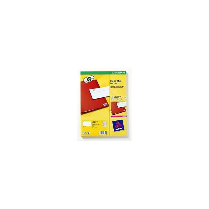 Avery L7551-25 Etichette Adesive Mini Indirizzi Trasparenti 38,1x21,2mm 65 per foglio 25 Fogli A4 1625 Etichette Laser colore Trasparente