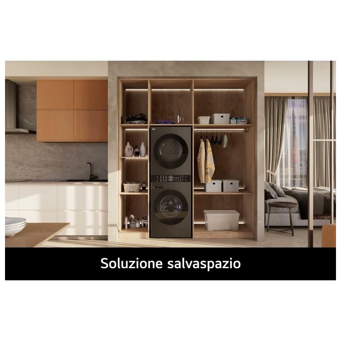 LG WT1210BBF WashTower Colonna Bucato 12-10 Kg 1400 rpm Classe A AI DD Pompa di Calore Wi-Fi (165,5x60x66 cm) colore Nero