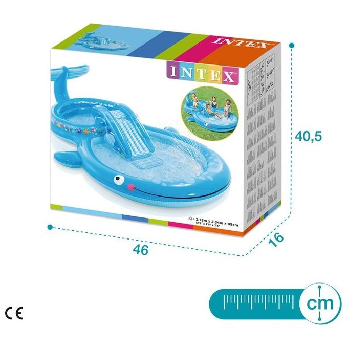 Intex 57176NP Play Center Balena Parco Giochi Gonfiabile con Scivolo e Spruzzino 373x234x99 cm colore Blu