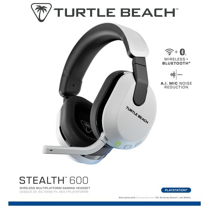 Turtle Beach TBS-3102-15 Stealth 600 Gen 3 Auricolare Wireless Gaming con Connessione 2.4 GHz e Bluetooth 5.2 per PS5 PS4 PC Mobile Durata Batteria Fino a 80 Ore colore Bianco