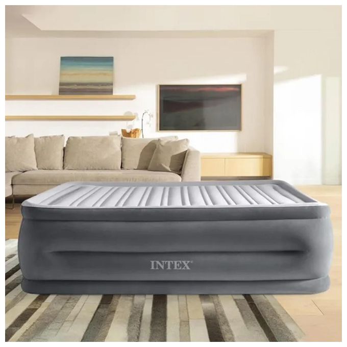 Intex Materasso Dura-Beam Comfort Plush Matrimoniale Grigio per Piscine e Campeggio