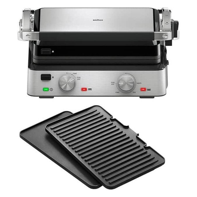 Braun CG 7020 Griglia Elettrica di Contatto 2000 W piastre in ghisa antiaderente PTFE 667 cm² fino a 6 persone colore Nero Acciaio inox