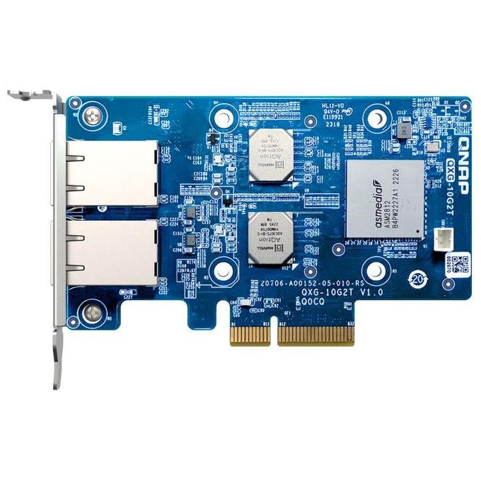 QNAP QXG-10G2T Scheda di Rete Dual-Port 10GbE PCI Express Gen3 x4 2 Porte RJ-45 Intel X710 Marvell AQtion AQC107 colore Verde
