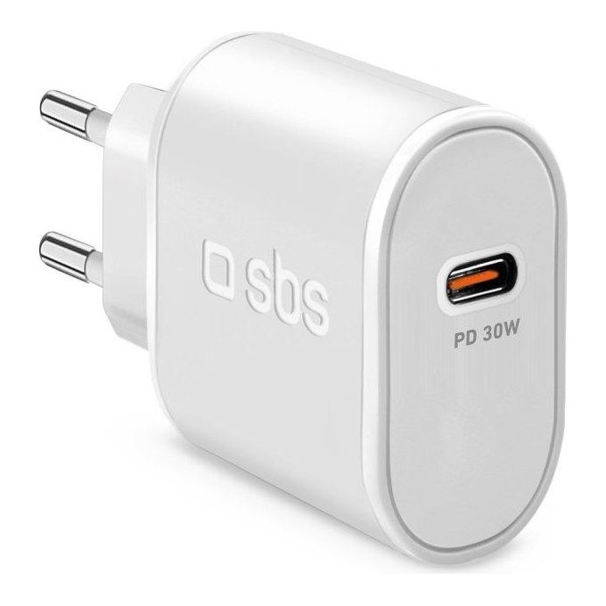 SBS TETR1CPD30 Caricabatterie da Muro USB-C Power Delivery 30W Ricarica Rapida Presa Europea colore Bianco