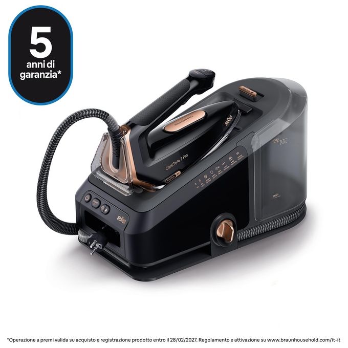 Braun IS7286BK CareStyle 7 Pro Ferro da Stiro con Caldaia 2700W 8 bar 2 L Piastra EloxalPlus FreeGlide 3D colore Nero