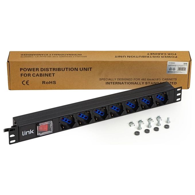 Link Multipresa da Rack 19'' 7 Prese Universali con Interruttore Spina Italiana 16A Cavo 5mt