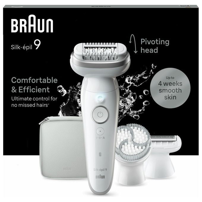 Braun 9-061 Silk-épil 9 Epilatore Elettrico Donna Wet and Dry 40 Pinzette MicroGrip Testina Flessibile Rulli Massaggianti colore Bianco