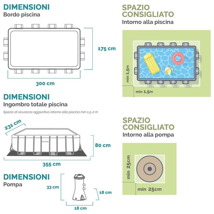 Intex Piscina 26784 Prisma Metal Frame Rettangolare Filtro A1 300X175X80