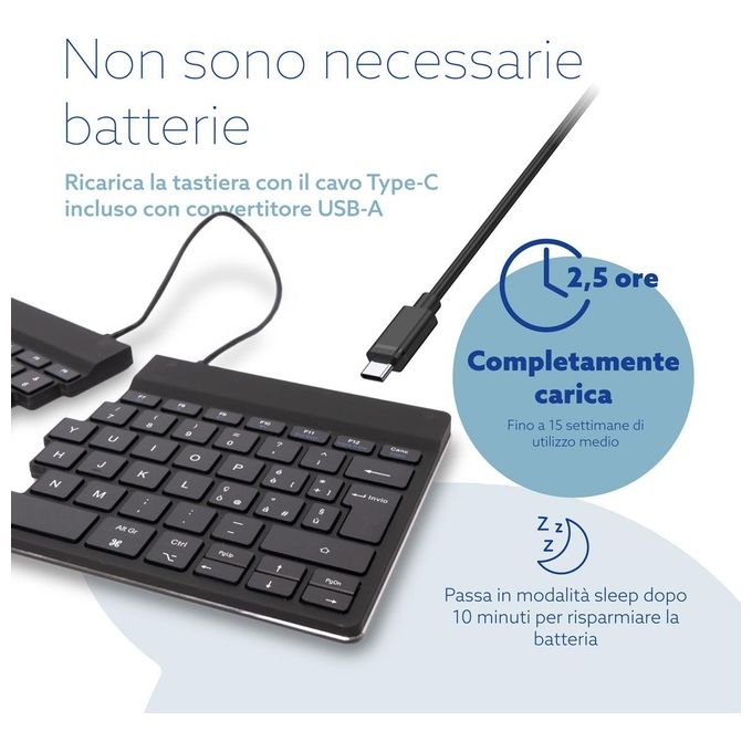 R Go Tools RGOSBITWLBL R-Go Split Break Tastiera ergonomica split Bluetooth 5.0 QWERTY Italiano con software pause LED e design ripiegabile colore Nero