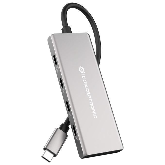 Conceptronic HUBBIES17G Hub USB 3.2 Gen 2 Type-C 7 Porte 3xType-A 4xType-C 10000 Mbit-s Power Delivery 100W colore Grigio