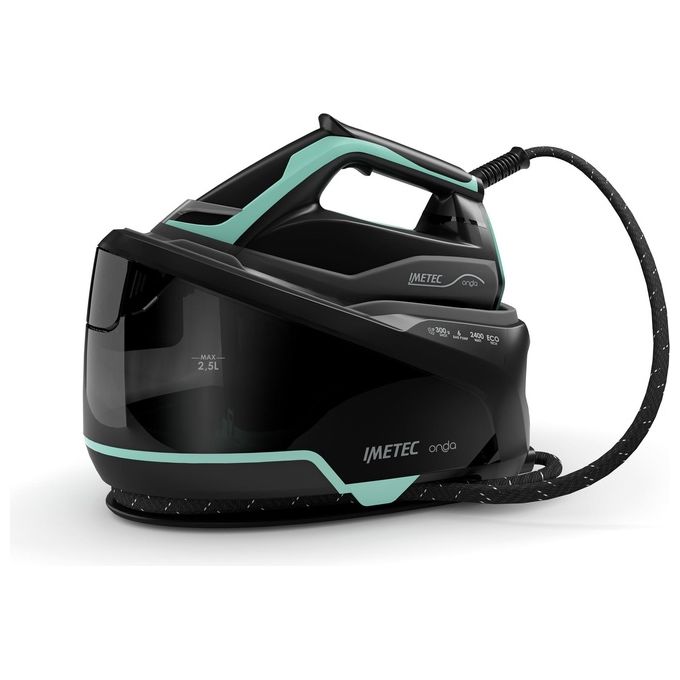 Imetec 9028 Onda P1 Ferro da Stiro Generatore di Vapore 2400W 6 bar Serbatoio 2,5L Piastra Onde Brevettata colore Nero Turchese
