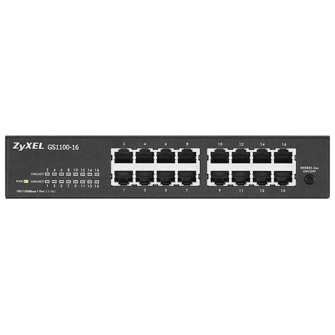 Zyxel GS1100-16 Switch Non Gestito 16 Porte Gigabit Ethernet 10-100-1000 32 Gbit-s Fanless Desktop Rack