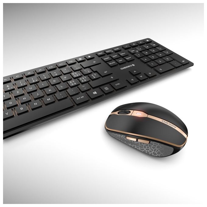 CHERRY JD-9100CH-2 DW 9100 SLIM Tastiera e Mouse Senza Fili Bluetooth e Wireless 2.4 GHz Ricaricabile con USB-C QWERTZ Svizzero colore Nero Bronzo