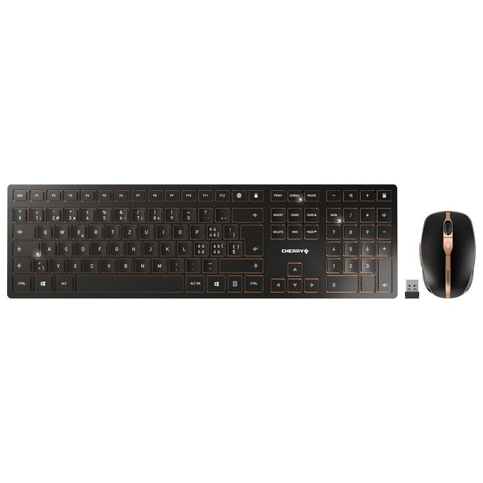 CHERRY JD-9100CH-2 DW 9100 SLIM Tastiera e Mouse Senza Fili Bluetooth e Wireless 2.4 GHz Ricaricabile con USB-C QWERTZ Svizzero colore Nero Bronzo