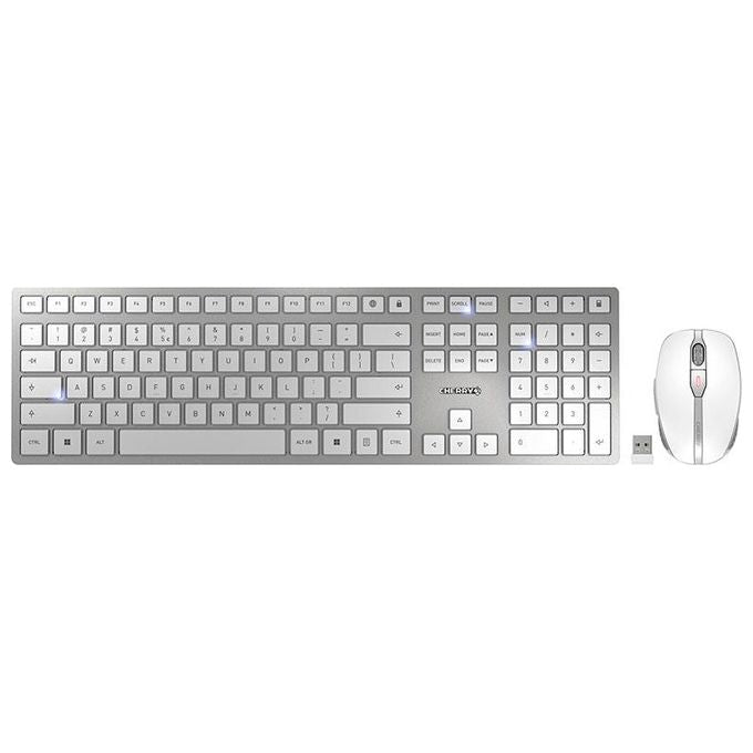 CHERRY JD-9100EU-1 DW 9100 SLIM Tastiera e Mouse Wireless RF 2.4 GHz Bluetooth 4.0 QWERTY US Argento