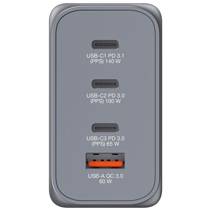Verbatim 32205 GNC-240 Alimentatore GaN 240W con 3 USB-C PD 140W 100W 65W 1 USB-A QC 3.0 colore Nero Grigio