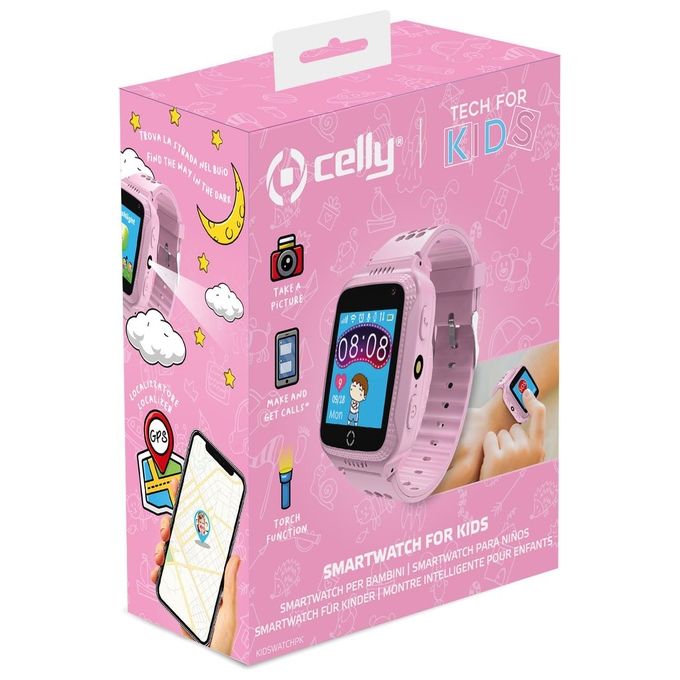 Celly KIDSWATCH Smartwatch per Bambini GPS SOS Bluetooth Fotocamera IP67 colore Rosa