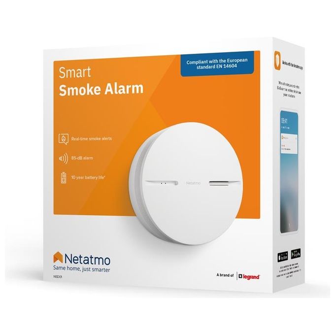 Netatmo INK005 Rilevatore di Fumo Intelligente Fotoelettrico Wi-Fi Bluetooth 85 dB Batteria 10 anni colore Bianco