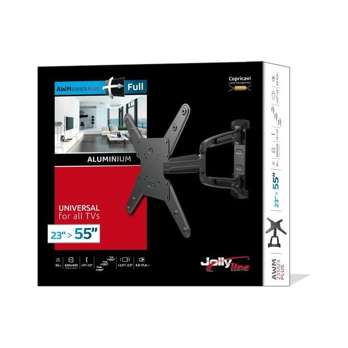 G.B.S. Elettronica 41895 AWM-2355-3 PLUS Supporto da Parete Universale TV LCD 23'' 55'' VESA 400x400 mm Inclinabile e Orientabile colore Nero