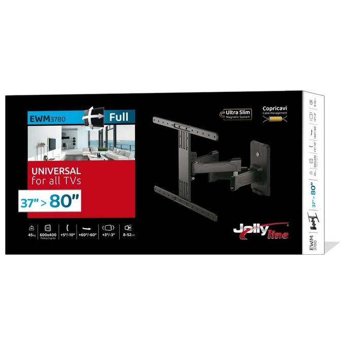 JollyLine EWM-3780 Supporto Universale per TV LCD Regolabile da 37'' a 80'' Inclinazione -10° a +5° Rotazione 120° VESA 600x400 mm Carico Massimo 45 Kg colore Nero