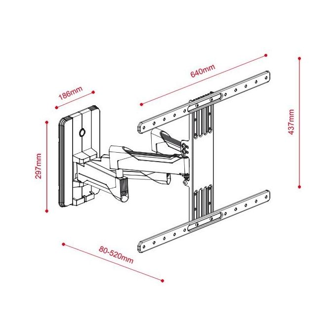JollyLine EWM-3780 Supporto Universale per TV LCD Regolabile da 37'' a 80'' Inclinazione -10° a +5° Rotazione 120° VESA 600x400 mm Carico Massimo 45 Kg colore Nero