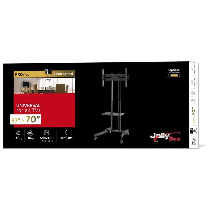 G.B.S. Elettronica 41882 PRO-3770 Supporto Universale da Terra per TV 37'' a 70'' VESA 600x400 mm Altezza Regolabile con Ruote colore Nero