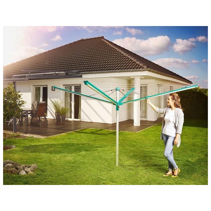 Leifheit 82007 Linomatic 500 Deluxe Cover Stendibiancheria da Esterno 50 m Alluminio Sistema Easy-Lift con Custodia e Boccola