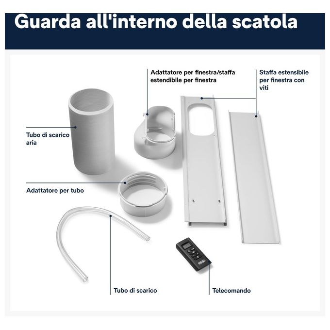 De'Longhi PAC EM82 Pinguino Condizionatore portatile 9400 BTU per ambienti fino a 80 m² Classe A Deumidificazione Timer 24H colore Bianco