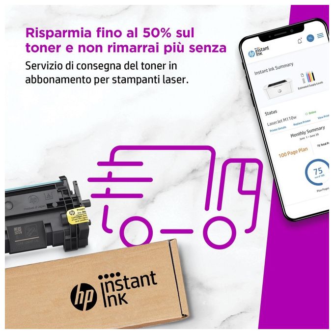 HP 7MD66F#B19 LaserJet M110w Stampante Laser A4 Monocromatica 20 ppm 600x600 DPI Wi-Fi Wi-Fi Direct USB colore Bianco