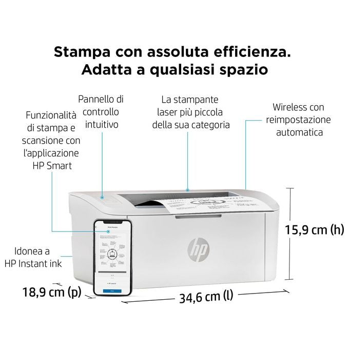 HP 7MD66F#B19 LaserJet M110w Stampante Laser A4 Monocromatica 20 ppm 600x600 DPI Wi-Fi Wi-Fi Direct USB colore Bianco