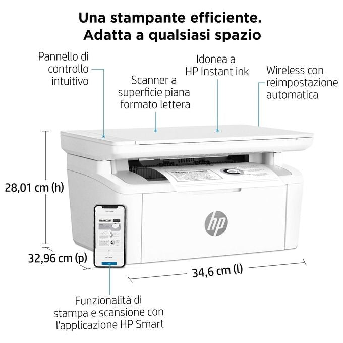 HP 7MD72F LaserJet M140w Stampante Multifunzione Laser A4 Mono 20 ppm 600x600 DPI Wi-Fi Bluetooth colore Bianco
