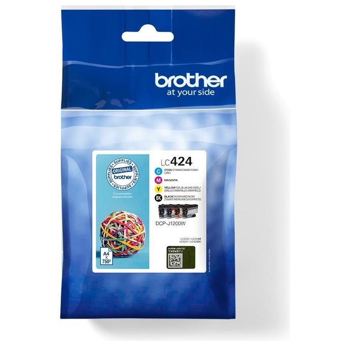 Brother LC424VAL Cartuccia d'inchiostro Multipack Originale fino a 750 pagine per colore compatibile con DCP-J1200W DCP-J1200WE colore Nero Ciano Magenta Giallo